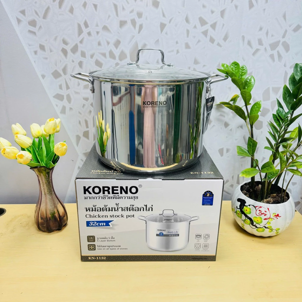 Nồi luộc gà, nấu chè, cháo 5 đáy KORENO size,30,32cm(14-17 lít),Dùng cho mọi loại bếp