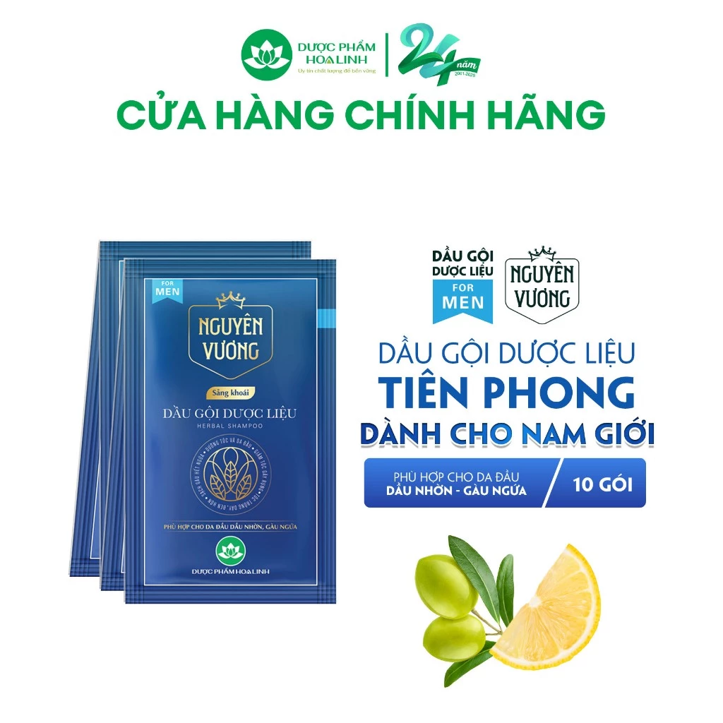 Dầu gội dược liệu Nguyên Vương sảng khoái dây 10 gói x 5.5ml - dành cho tóc nam giới nhiều dầu nhờn, gàu ngứa