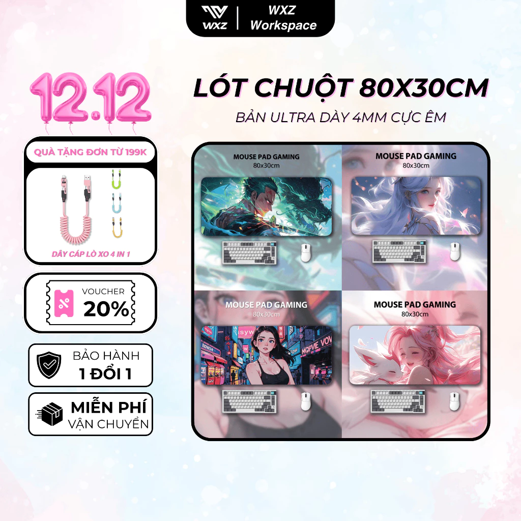 Lót Chuột Gaming 80x30cm Dày 4mm Bề Mặt Speed Trơn Mịn, Pad Chuột Dày Êm Bảo Vệ Cổ Tay Khi Làm Việc