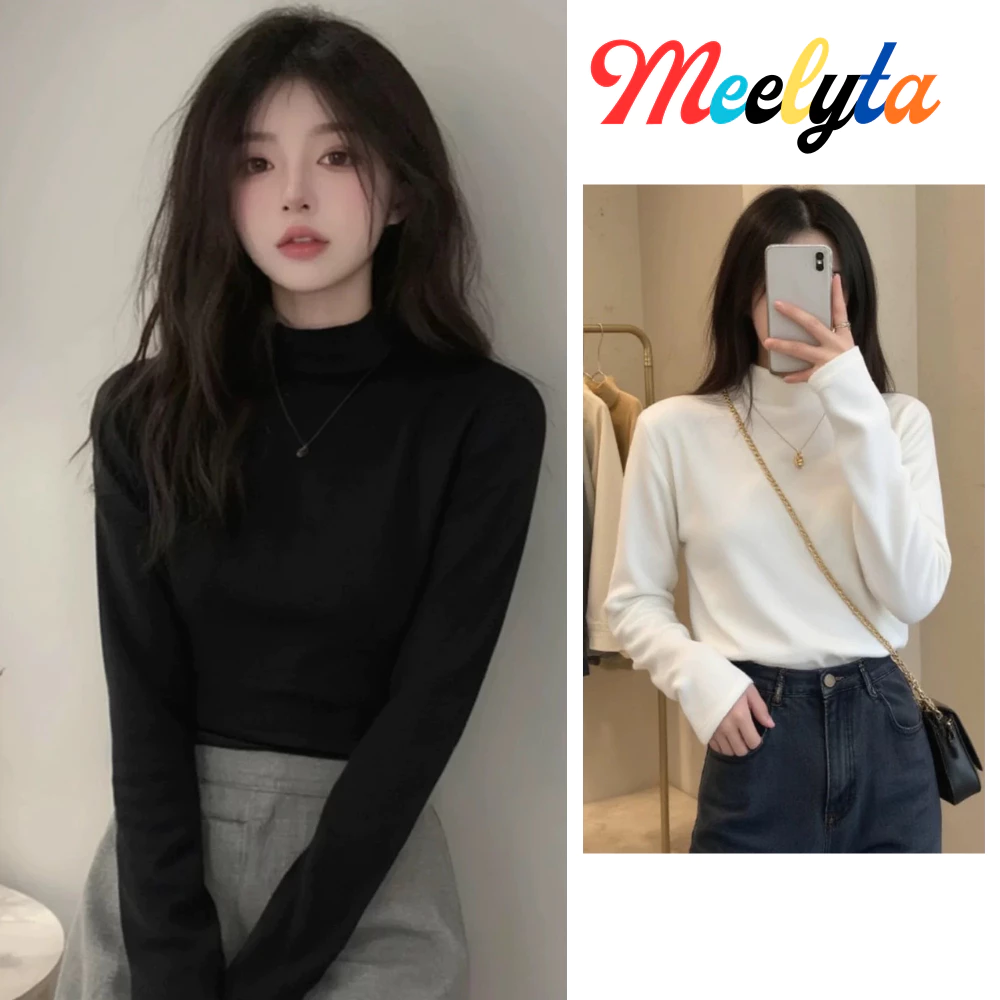 Áo thun GIỮ NHIỆT nữ tay dài cao cổ 3cm MELYTA co giãn 4 chiều LÓT NỈ chuẩn hàng QC loại 1, Áo giữ nhiệt dài tay nữ