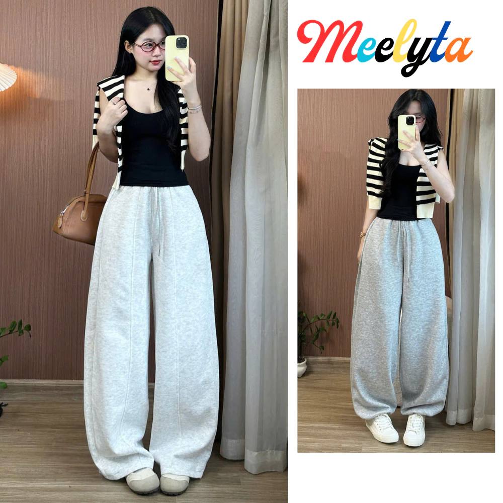 Quần nỉ jogger ống suông phối dây rút MIAA cạp chun siêu tôn dáng, chất nỉ dày dặn mềm mịn đủ size