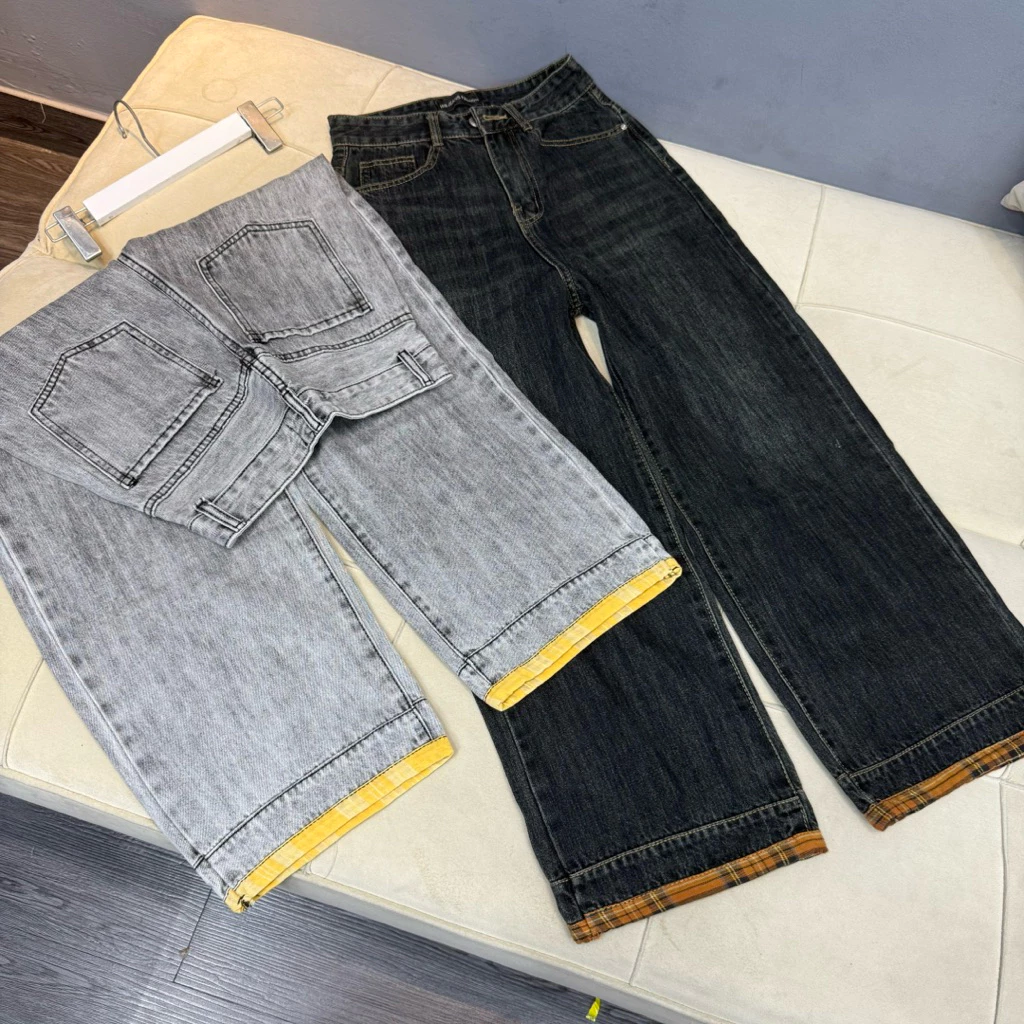 (92cm) Quần jean suông nữ phối lai . Jean ko giãn . Ống 25cm . Shop Nhí ( S01 - Quần suông nấm ) 7396