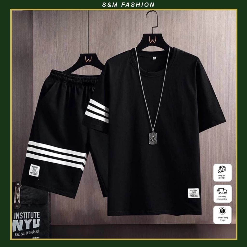 Bộ quần áo thể thao nam nữ S&M Fashion - in hình 3 sọc ở tay trẻ trung năng động đá bóng cầu lông chạy bộ