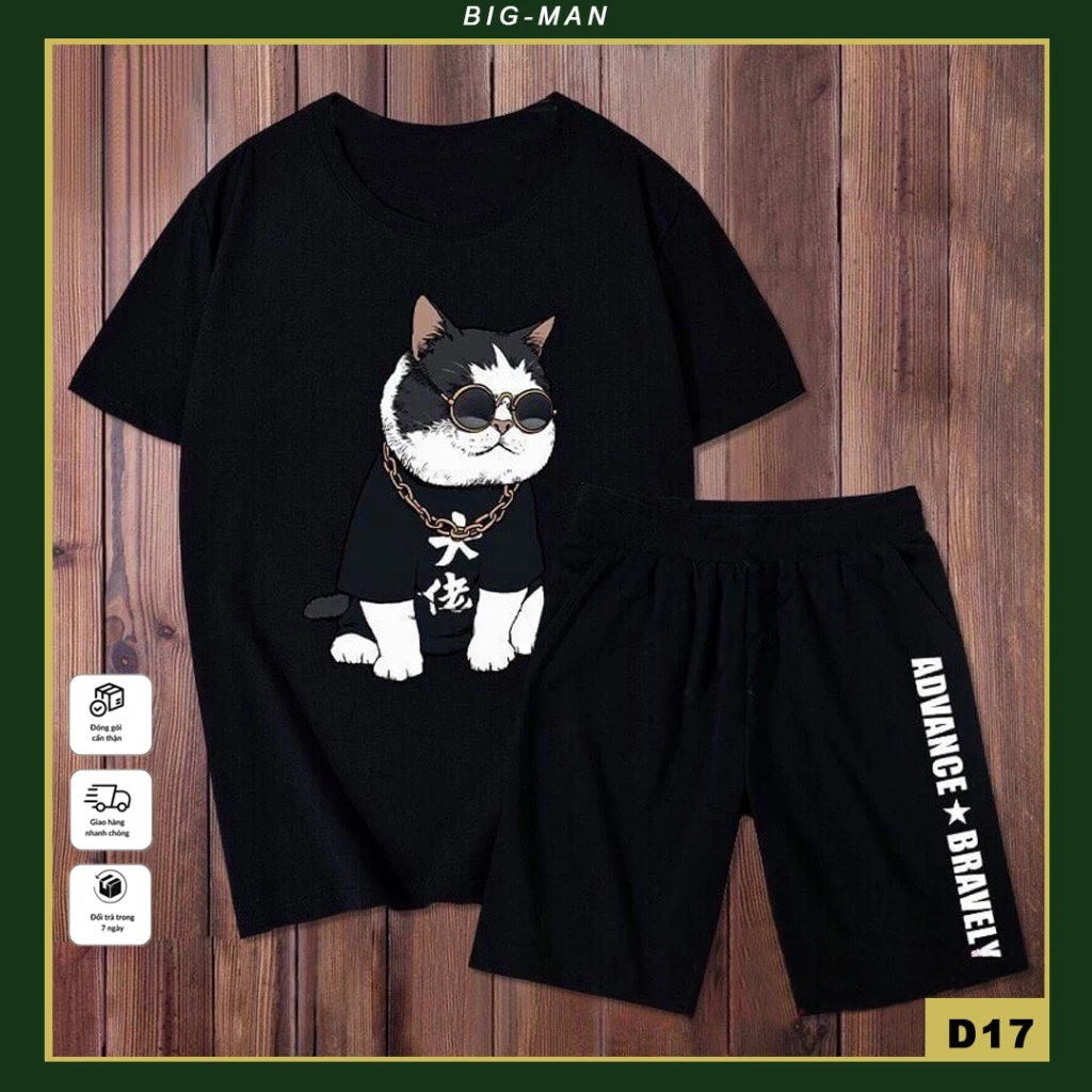 Bộ quần áo thun nam nữ 15-80kg S&M Fashion - in hình con mèo cutee trẻ trung co giãn 4 chiều