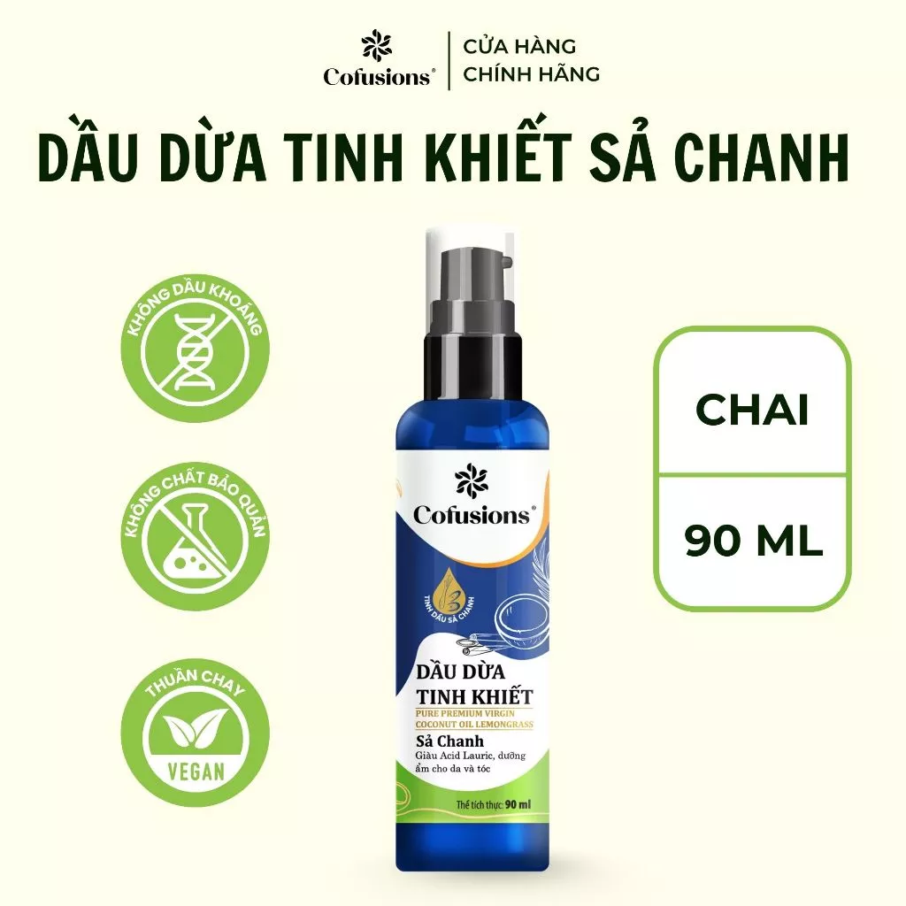 [NHÃN MỚI COFUSIONS] Dầu dừa tinh khiết mỹ phẩm hương sả chanh Cofusions - Chai 90ml - Coconut Oil