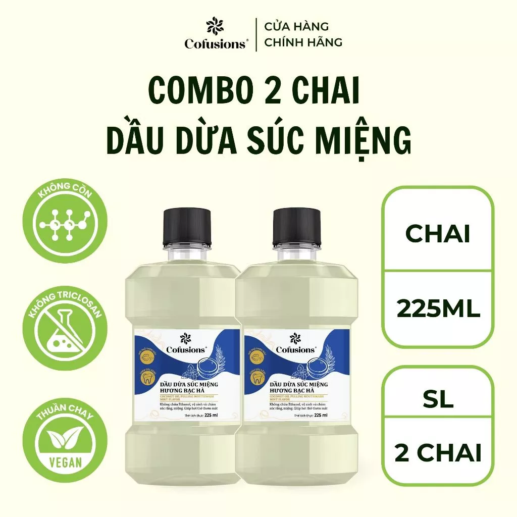 [NHÃN MỚI CFS] [COMBO 2 CHAI] Dầu dừa súc miệng Cofusions hương bạc hà thơm mát 225ml/ chai
