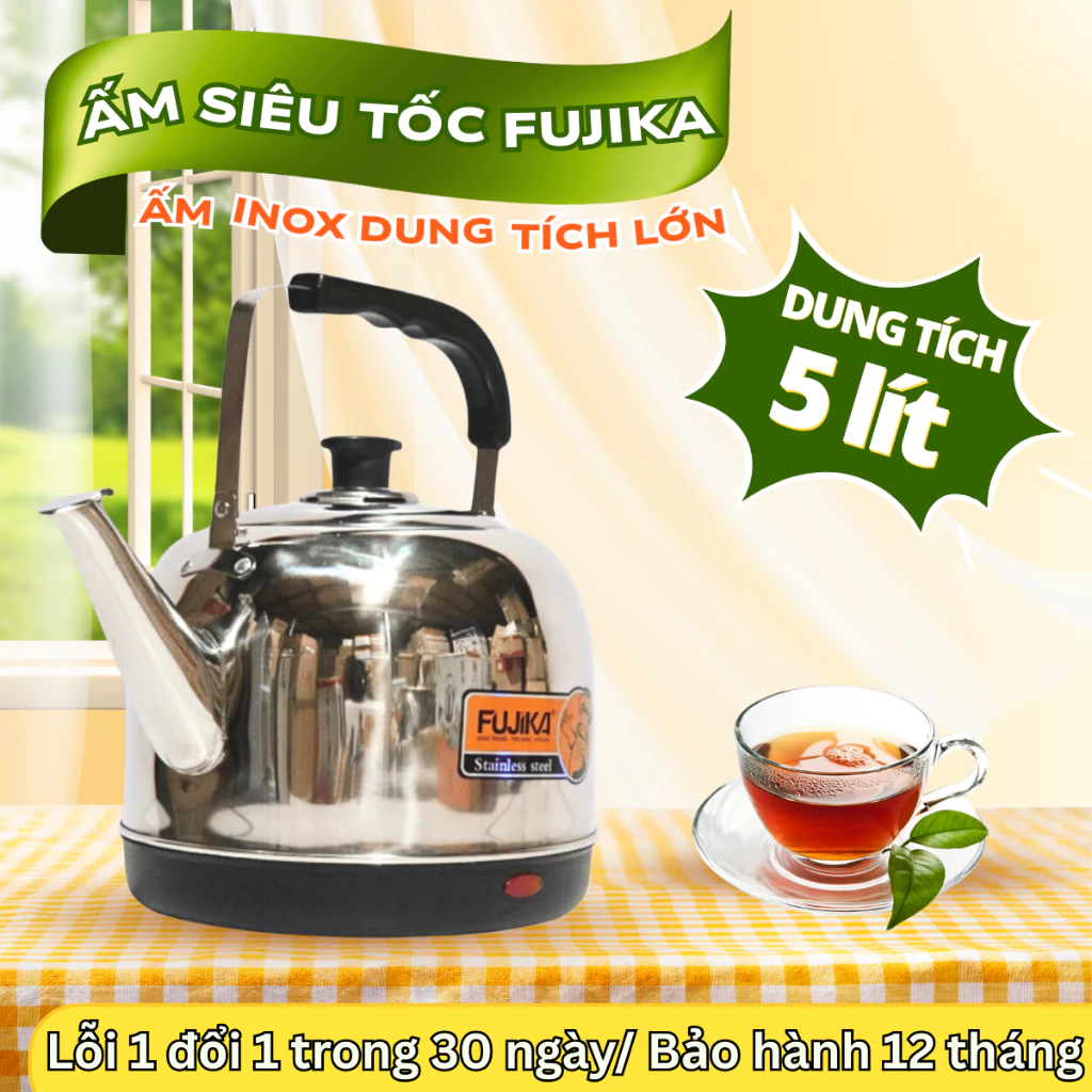 Ấm siêu tốc 5 lít tự ngắt khi sôi, công suất 1500W sôi cực nhanh - Bảo hành chính hãng 12 tháng