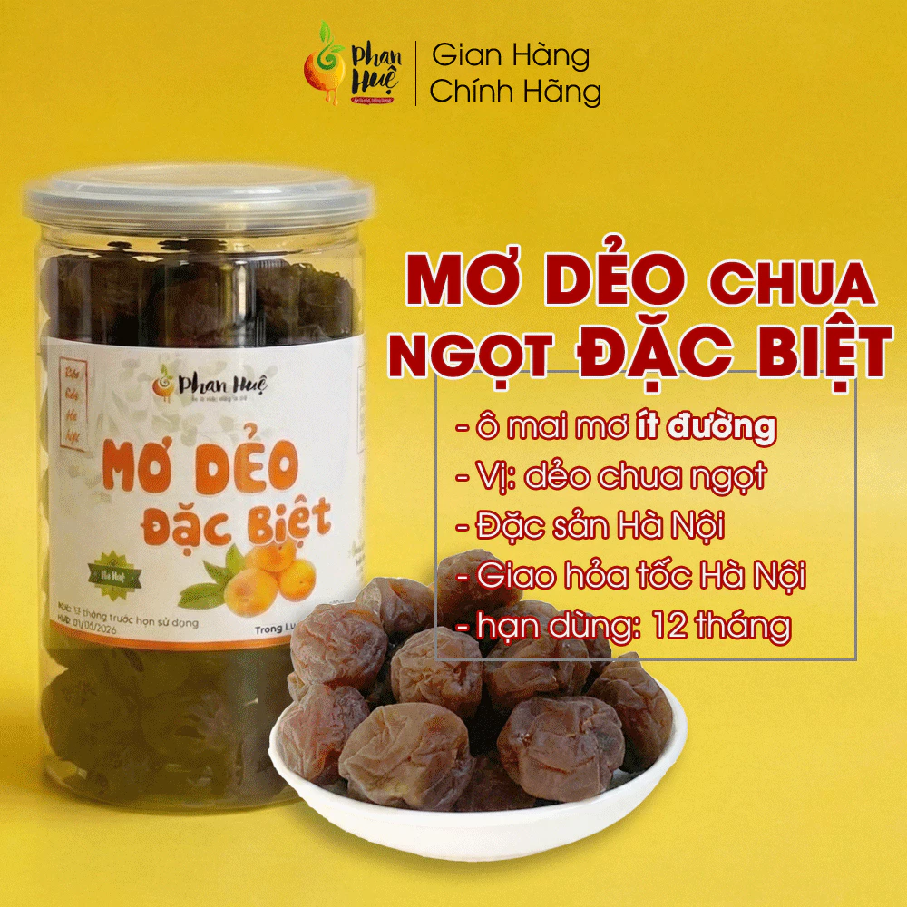 Ô mai mơ dẻo chua ngọt đặc biệt ít đường Phan Huệ 100g 300g 500g, đặc sản Hà Nội, mơ miền bắc chọn lọc, quà Hà Nội