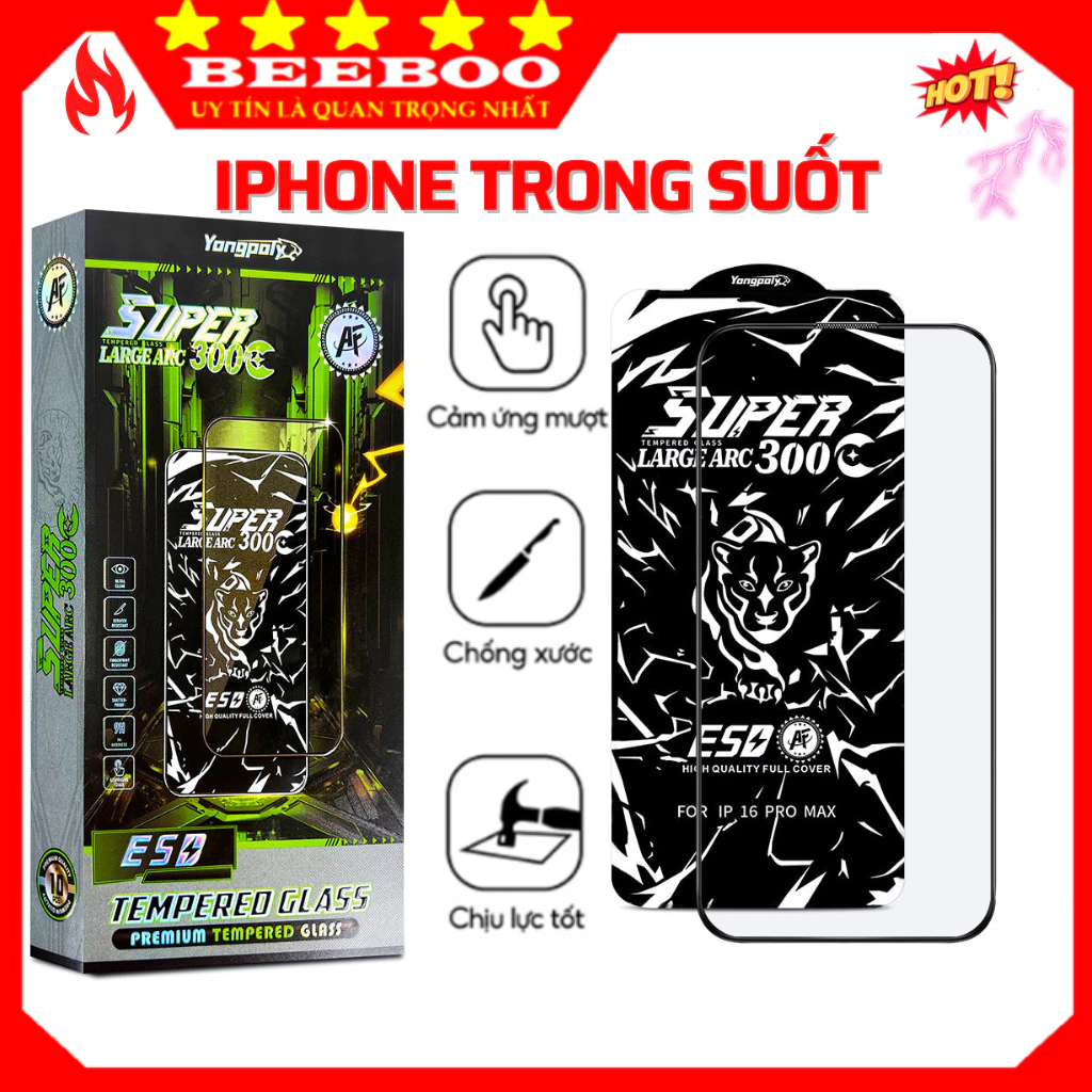 Kính cường lực iphone 18 17 Pro Max 16 Pro Max 11 pro max xs max x xr 12 Pro max  15 pro max 13 14 pro max 300C FULL