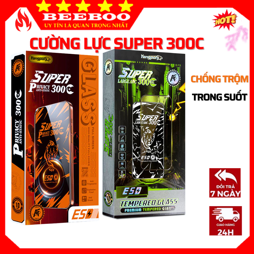 Kính cường lực Iphone SUPER Cứng 300c chống nhìn trộm cho ip 17 Promax 16 Pro Max 15 Plus 14 13 12 ProMax 11 Pro X/XS