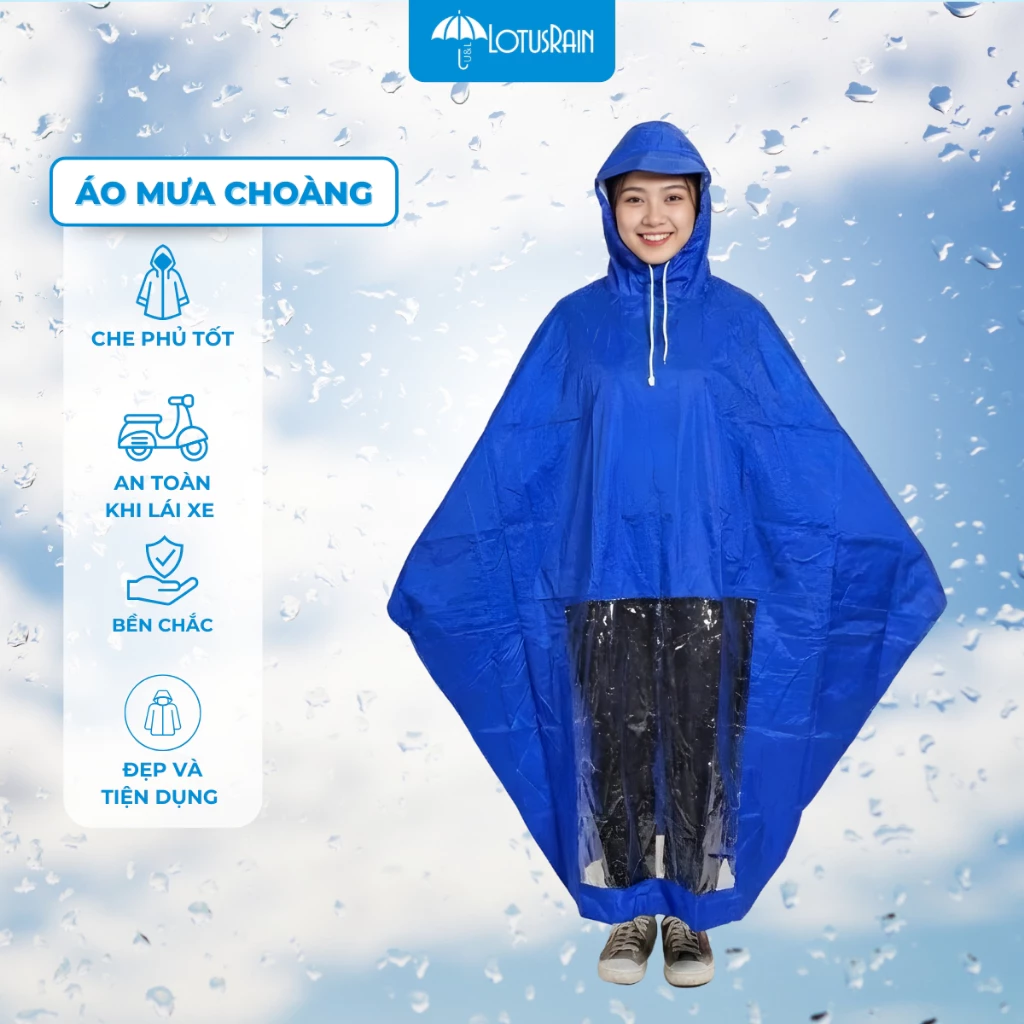 Áo mưa choàng cánh dơi vải dù vân quả bóng cao cấp siêu dai dày dặn, chống thấm tuyệt đối