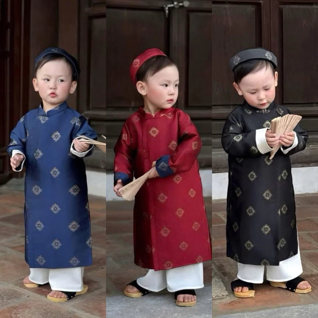 {Tặng Kèm Mấn} Áo dài cách tân cho bé trai sz 10-30kg, áo dài phú ông cho bé trai hoạ tiết truyền thống