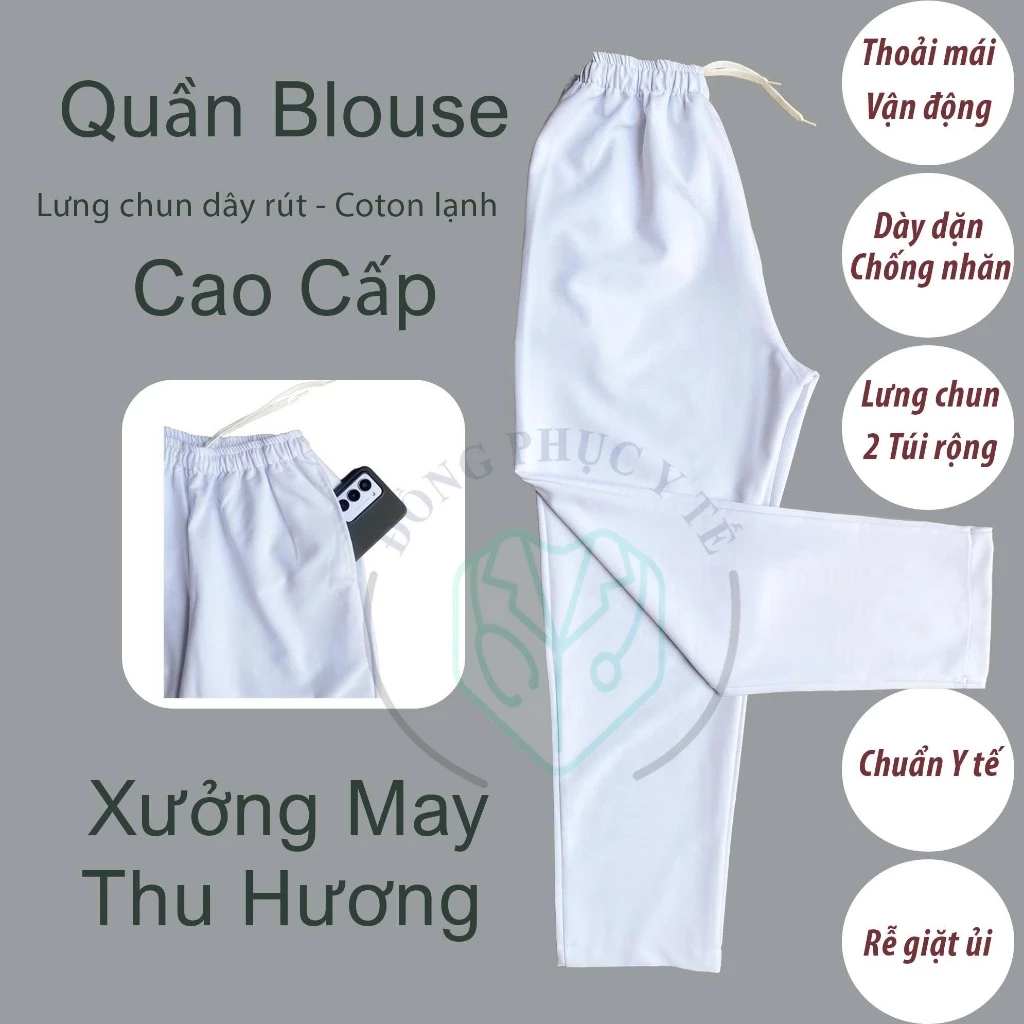 Quần blouse Nam Nữ Màu Trắng - Quần blouse bác sỹ, dược sỹ, điều dưỡng, kỹ thuật viên