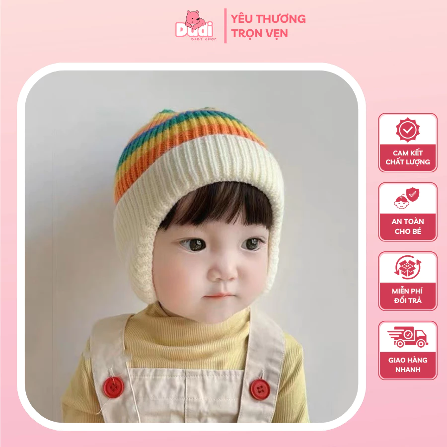[0-4 tuổi] Mũ sọc cầu vồng dễ thương cao cấp cho bé, mũ len ấm áp mùa đông cho trẻ sơ sinh, bé trai bé gái 0-4 tuổi M30