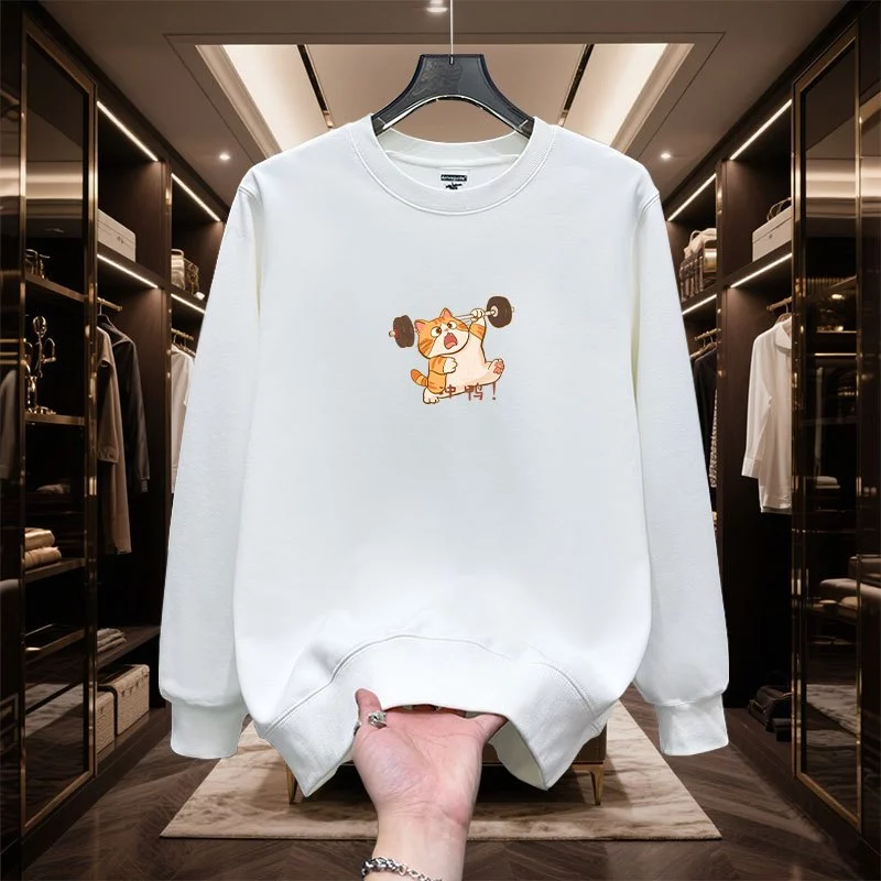 Áo Sweater Nam nữ HappyTee - Áo thu đông sweater cho nam và nữ mẫu chú Mèo tập tạ dễ thương