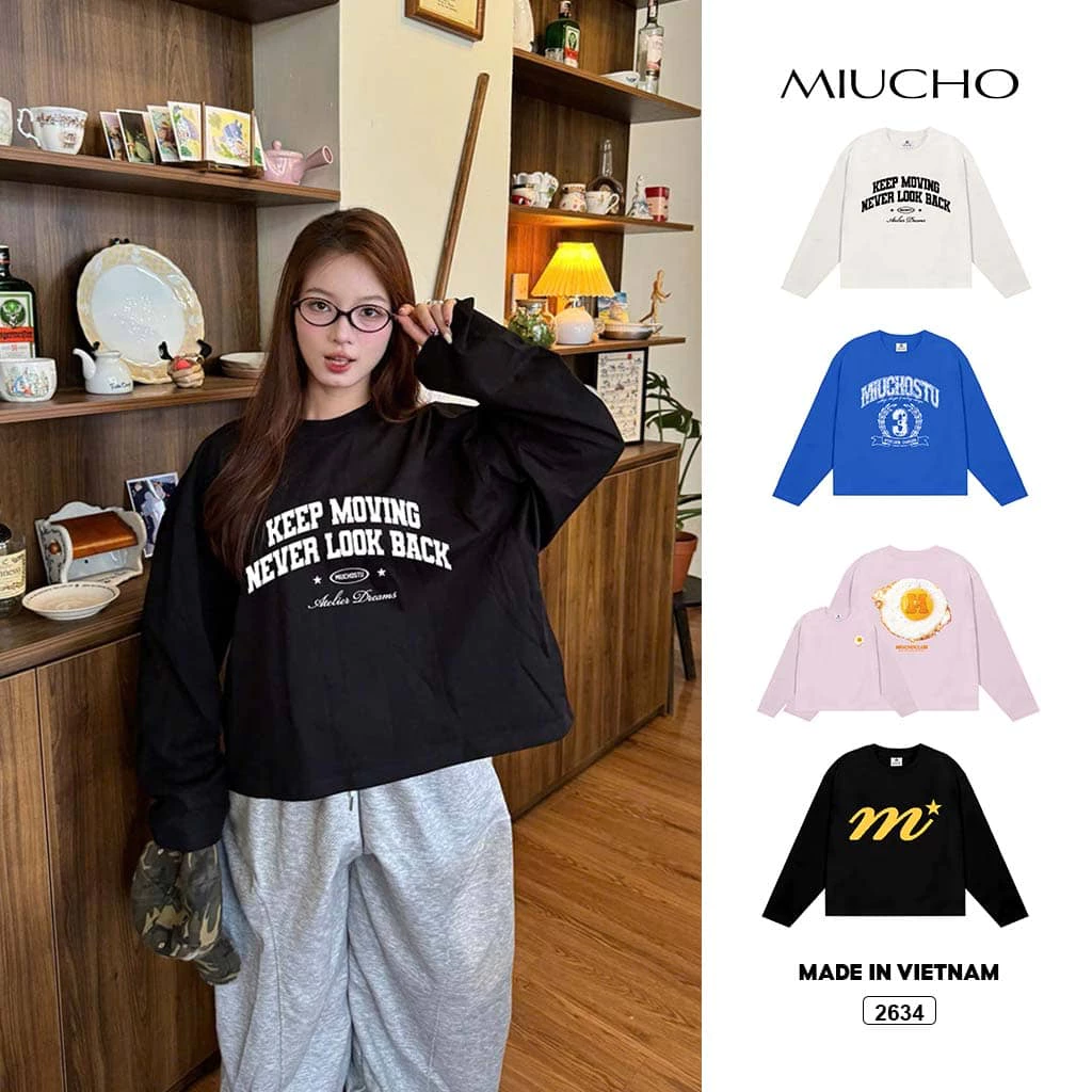 Áo thun boxy tay dài basic style in chữ BST Miucho mềm mại cao cấp dày dặn đứng form in mix