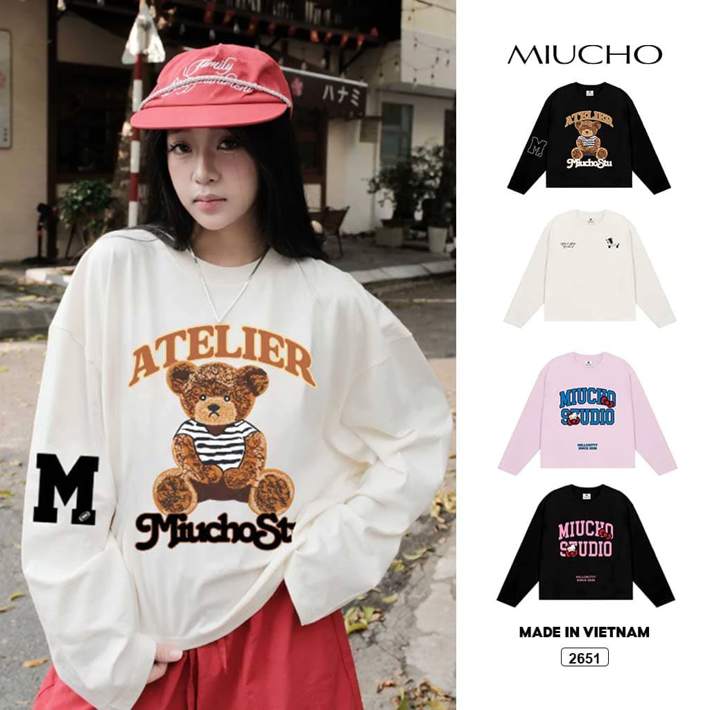 Áo thun tay dài boxy Miucho thoáng mát chuẩn form phong cách Hàn Quốc BST hot trend