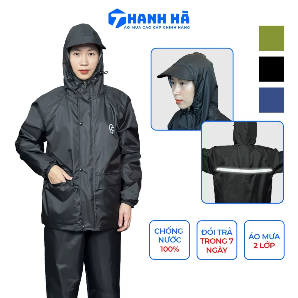 Áo mưa bộ 2 lớp đa năng, chống thấm nước, chắn gió, có phản quang cao, Áo Mưa Thanh Hà