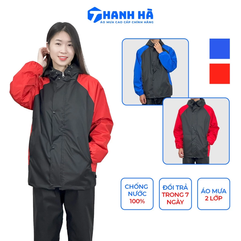 Bộ quần áo mưa 2 lớp cao cấp nam nữ, chống thấm nước, chắn gió, Áo Mưa Thanh Hà