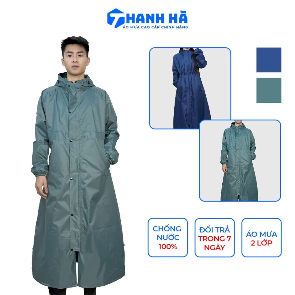 Áo mưa kiểu dáng măng tô 2 lớp cao cấp nam nữ, chống thấm nước, chắn gió, Áo Mưa Thanh Hà