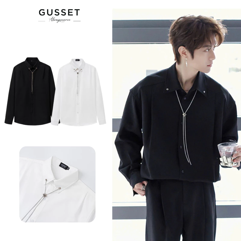 Áo sơ mi nam Sơ mi ô zê xếp ly thiết kế ô zê gắn cổ điểm nhấn trẻ trung cá tính basic GUSSET - SMP15