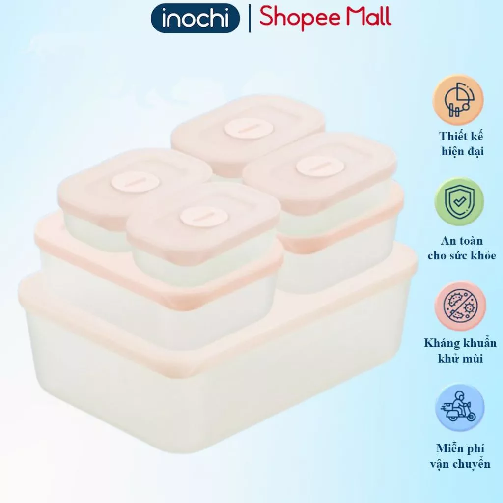 Bộ 7 hộp trữ đông Inochi, Bảo Quản Tươi Ngon, An toàn, nhiều kích cỡ, hộp thực phẩm, Chịu nhiệt tốt