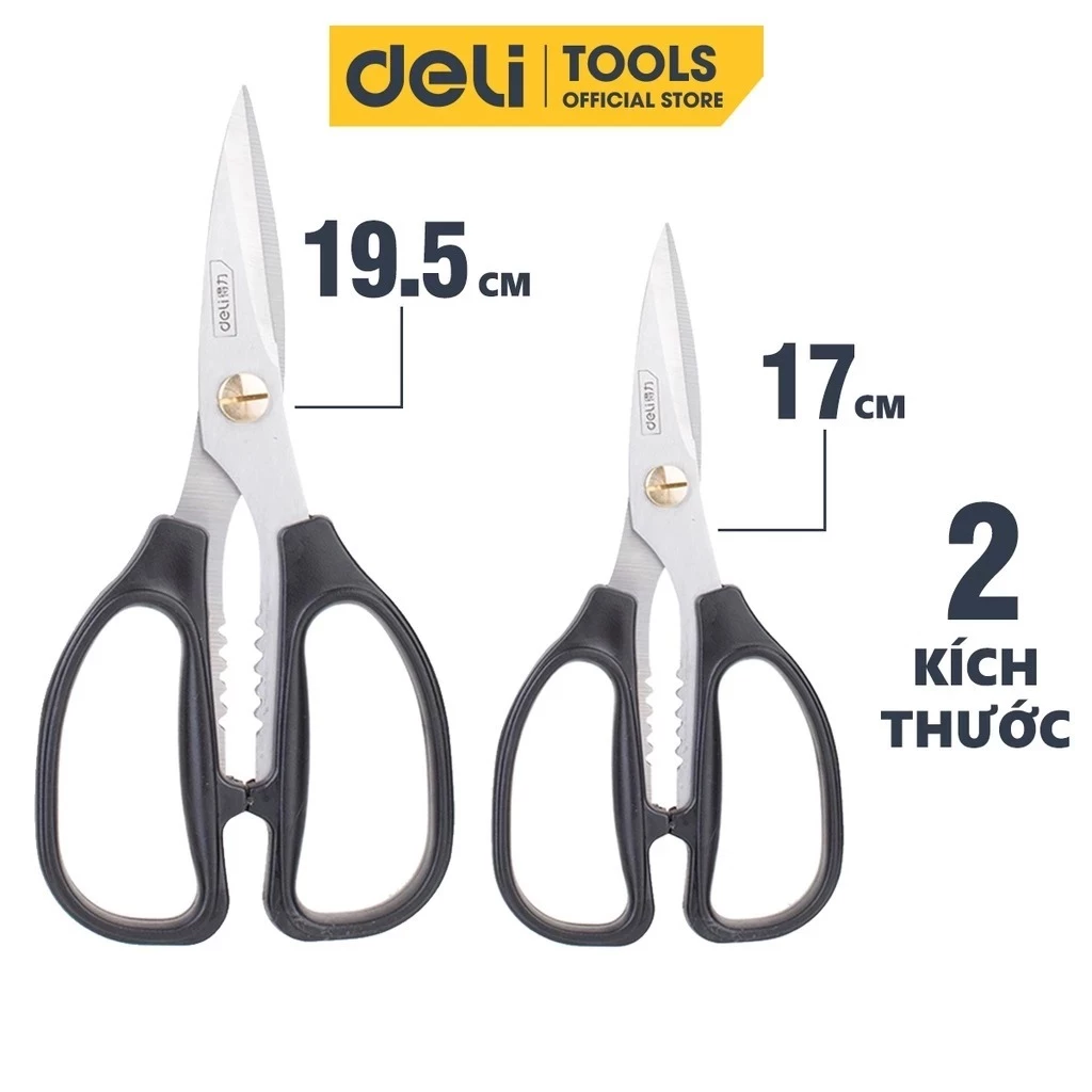 Kéo Cắt Đa Năng Deli Chất Liệu Thép Cao Cấp Không Gỉ Gia Dụng Nhà Bếp Tay Cầm Nhựa Chống Trơn Trượt