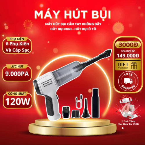 Máy hút bụi cầm tay TAMASHIO lực hút siêu mạnh hút bụi ô tô giường đệm sạc USB