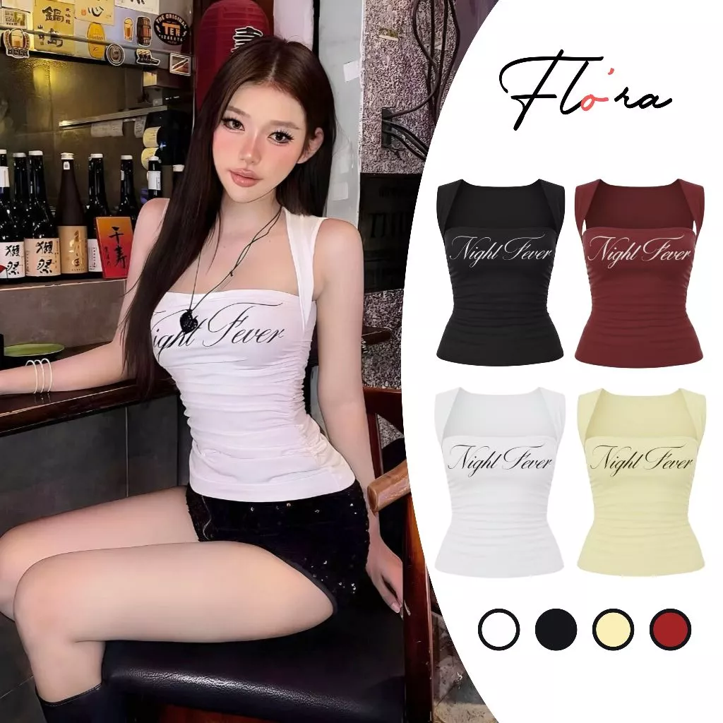 SÁT NÁCH NHÚN EO IN CHỮ NIGHT FEVER Dáng Dài Thun Borip Lụa DD10, Áo Thun Nữ Kiểu Ôm Body Flo'ra