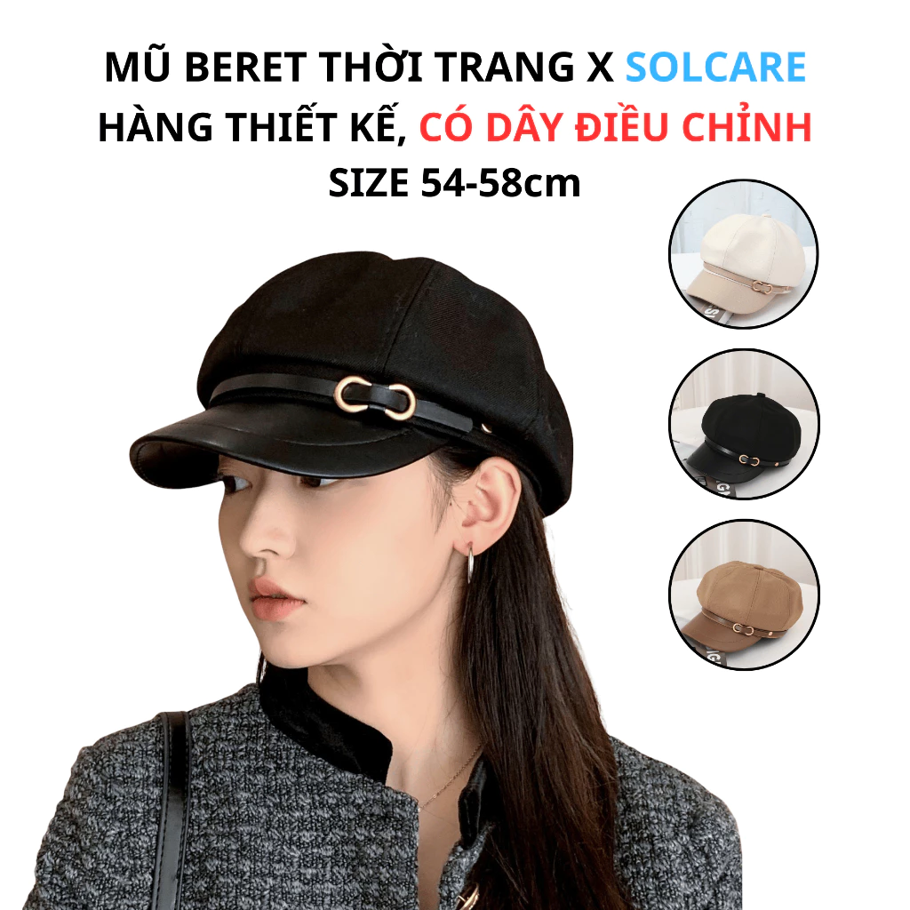 Mũ Beret Dây Da, Mũ Nồi Lưỡi Trai Cao Cấp Hàng Thiết Kế Thời Trang Hàn Quốc Cho Nữ