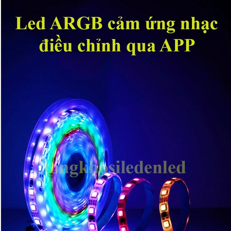 Bộ đèn led đuổi ARGB 16 triệu màu 5V, cảm biến âm thanh trực tiếp, điều khiển bằng điện thoại, led 5050 IP65 cao cấp