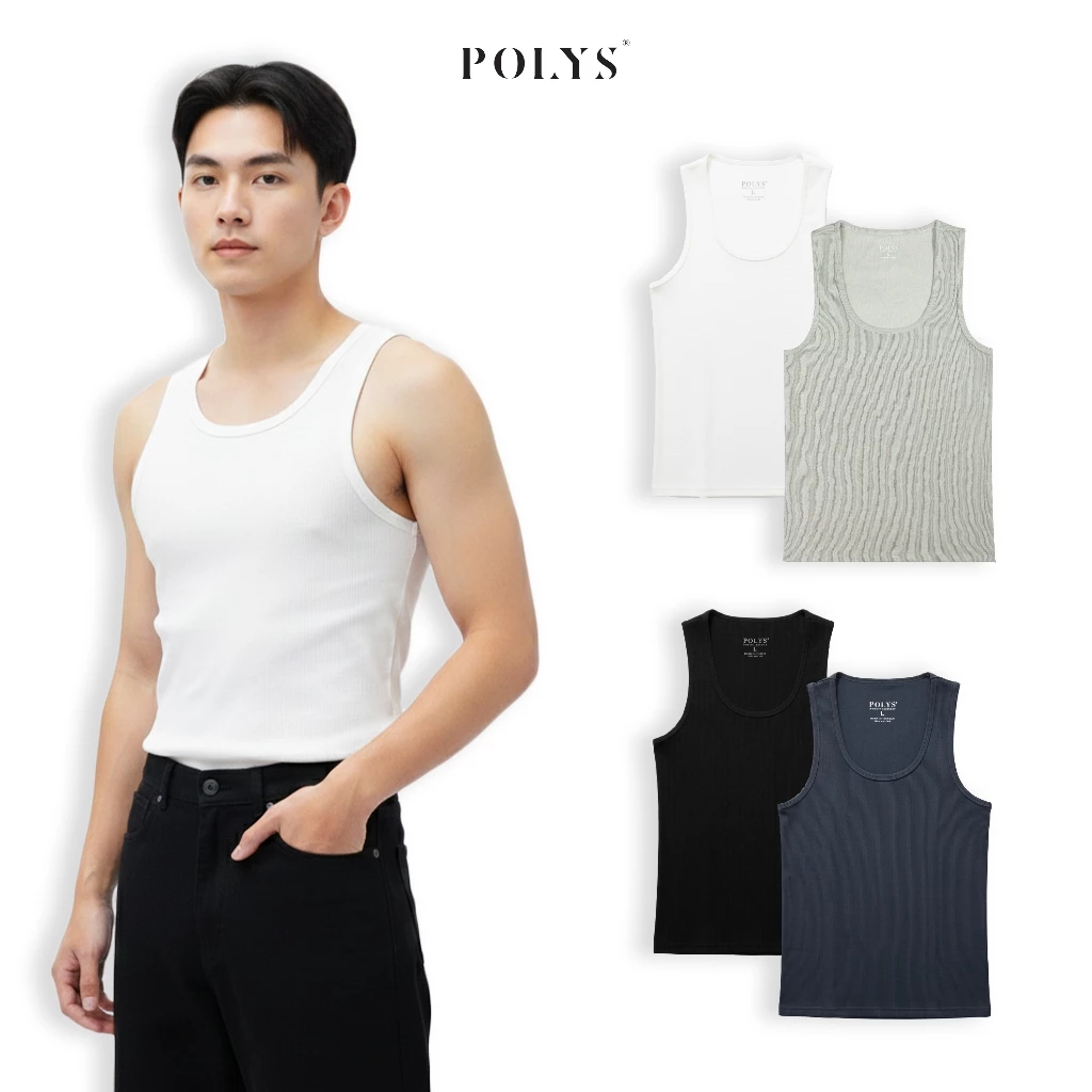 Áo Ba Lỗ Thun Gân POLYS Form Body, Vải Thun Gân Dày Dặn, Co Giãn. ÁO BA LỖ POLYS