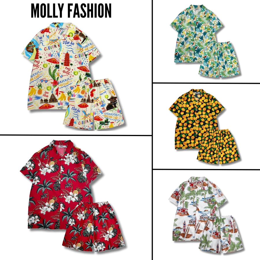 Set đồ bộ đi biển MOLLY FASHION họa tiết tropical B02 Kate Thái mát mẻ dành cho nam nữ/ nhóm gia đình
