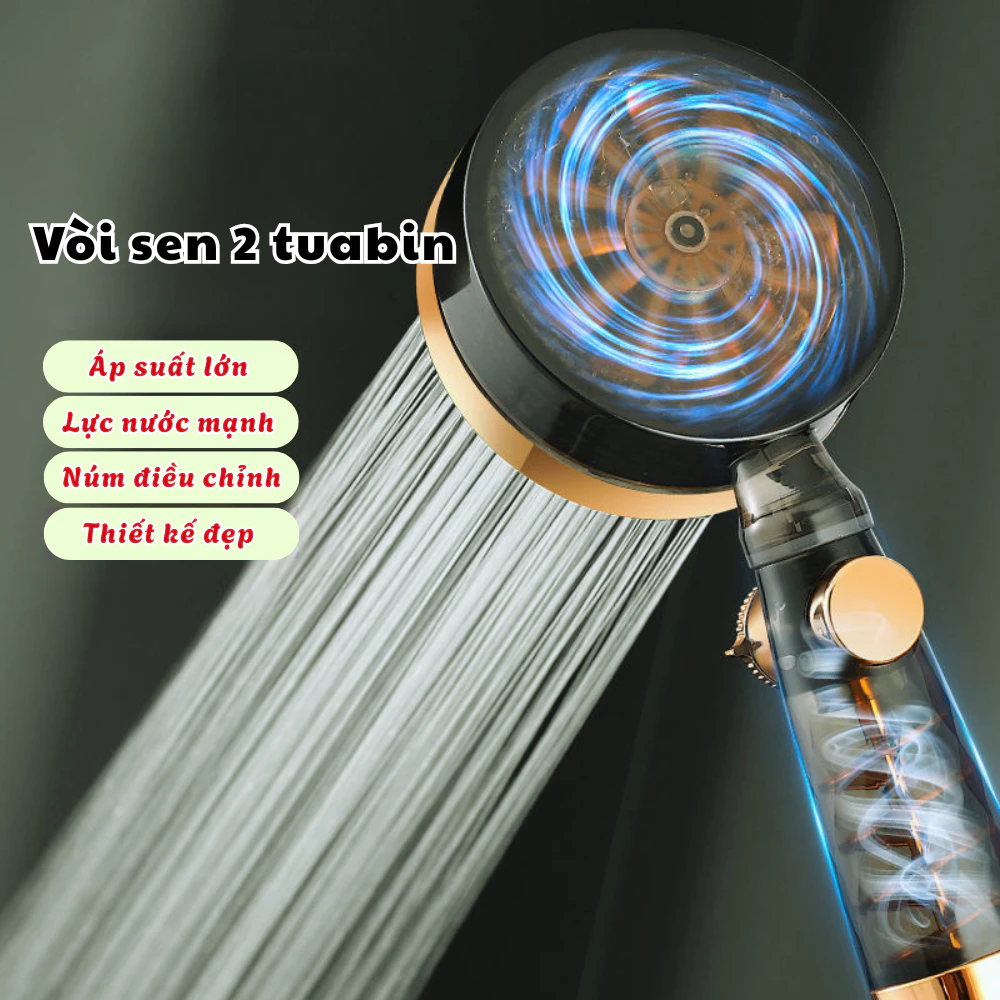 Vòi Sen Tăng Áp 2Tuabin Cao Cấp Nemi Hiện Đại, Áp Suất Cao Tiết Kiệm Nước An Toàn Cho Làn Da