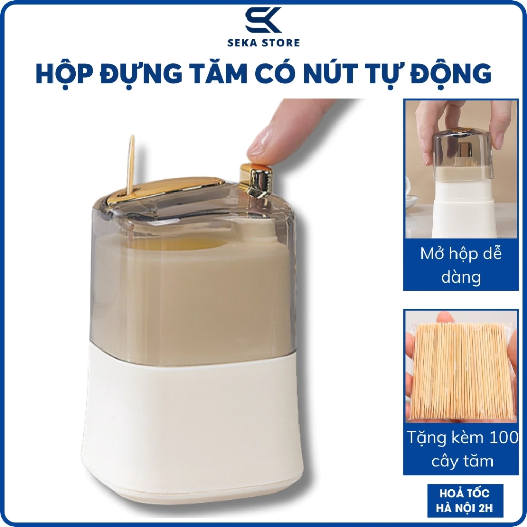 [TẶNG KÈM TĂM] Hộp Đựng Tăm Xỉa Răng HÌNH TRỤ Nhựa Cao Cấp Bật Lên Tự Động, Hũ Tăm Nhấn Nút Tự Động
