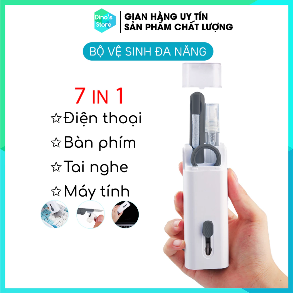Bộ Dụng Cụ Vệ Sinh Laptop - Máy tính - Bàn Phím - Bút Vệ Sinh Tai Nghe Airpod Đa Năng 7 in 1 Siêu Nhỏ Gọn DinoStore