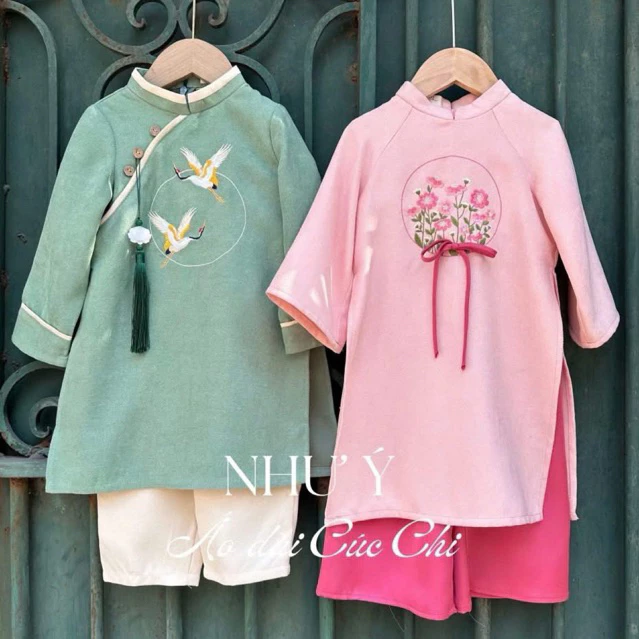 Áo dài cách tân cho bé trai bé gái 8-30kg KÈM QUẦN, Áo dài tết cho bé chất nhung tăm mềm mịn