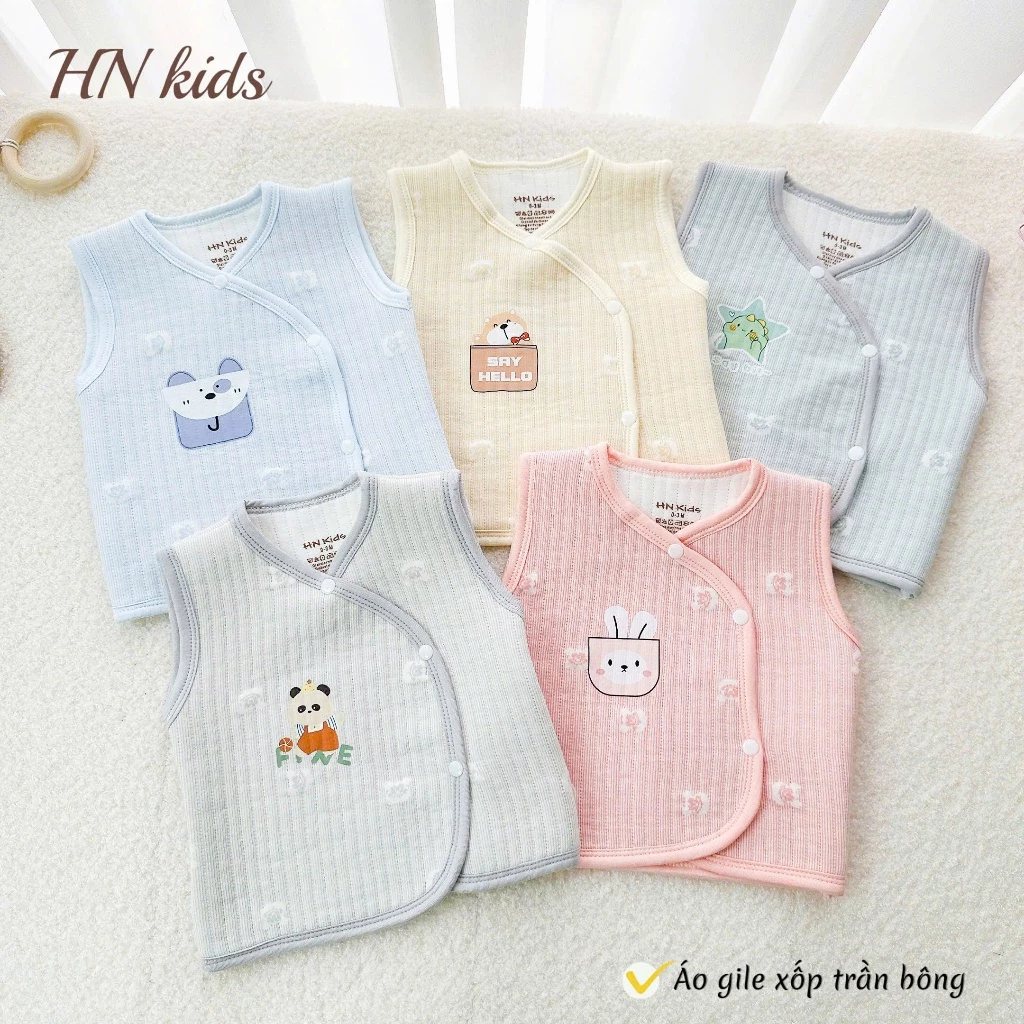 GL1. Gile Sơ Sinh HNKids Vải Xốp Trần Bông Mềm Nhẹ Giữ Nhiệt Cho Bé Sơ Sinh Từ 3-9kg