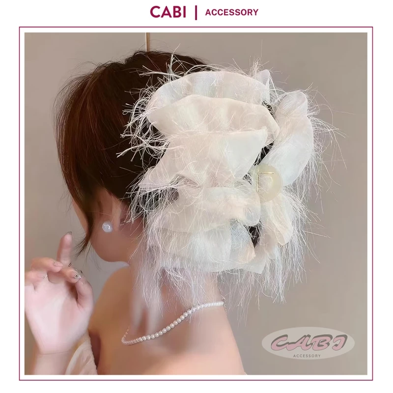 CB62 - Kẹp Tóc CABI Vải Voan Phối Lưới Tua Rua Phong Cách Quý Phái Sang Trọng