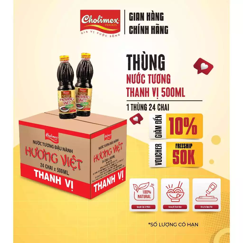 Thùng Nước Tương Đậu Nành Hương Việt Thanh Vị Cholimex 500ml (Thùng 24 chai) – Đậm Đà Hậu Vị