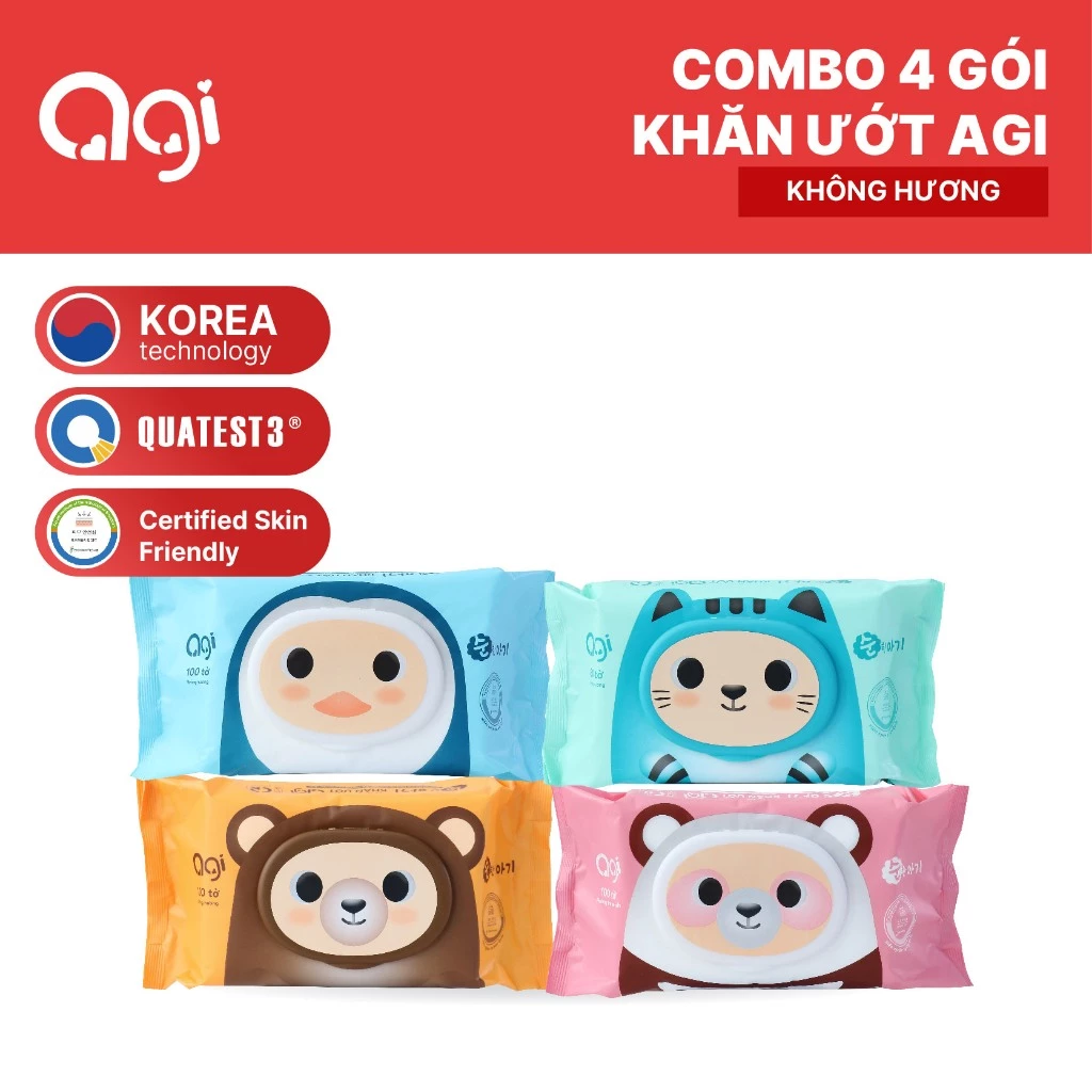 Combo 4 gói khăn ướt Agi hình các con vật dễ thương