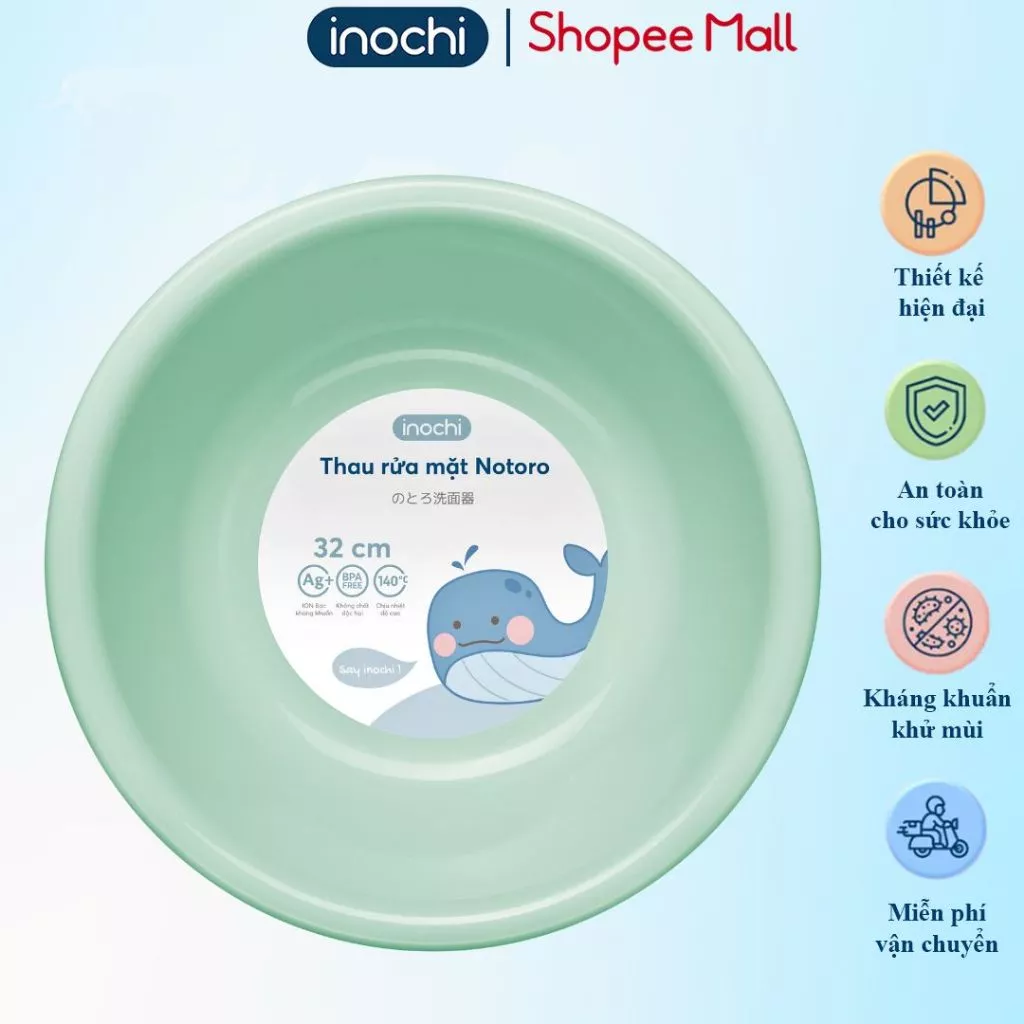 Thau rửa mặt Inochi Notoro size lớn, không BPA, an toàn cho bé sơ sinh, thiết kế Nhật, giá tốt.