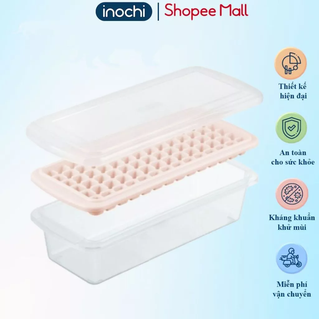 Khay đá 84 viên có nắp đậy kèm hộp đựng thông minh Inochi, dùng làm khuôn thạch rau câu, dễ tách đá