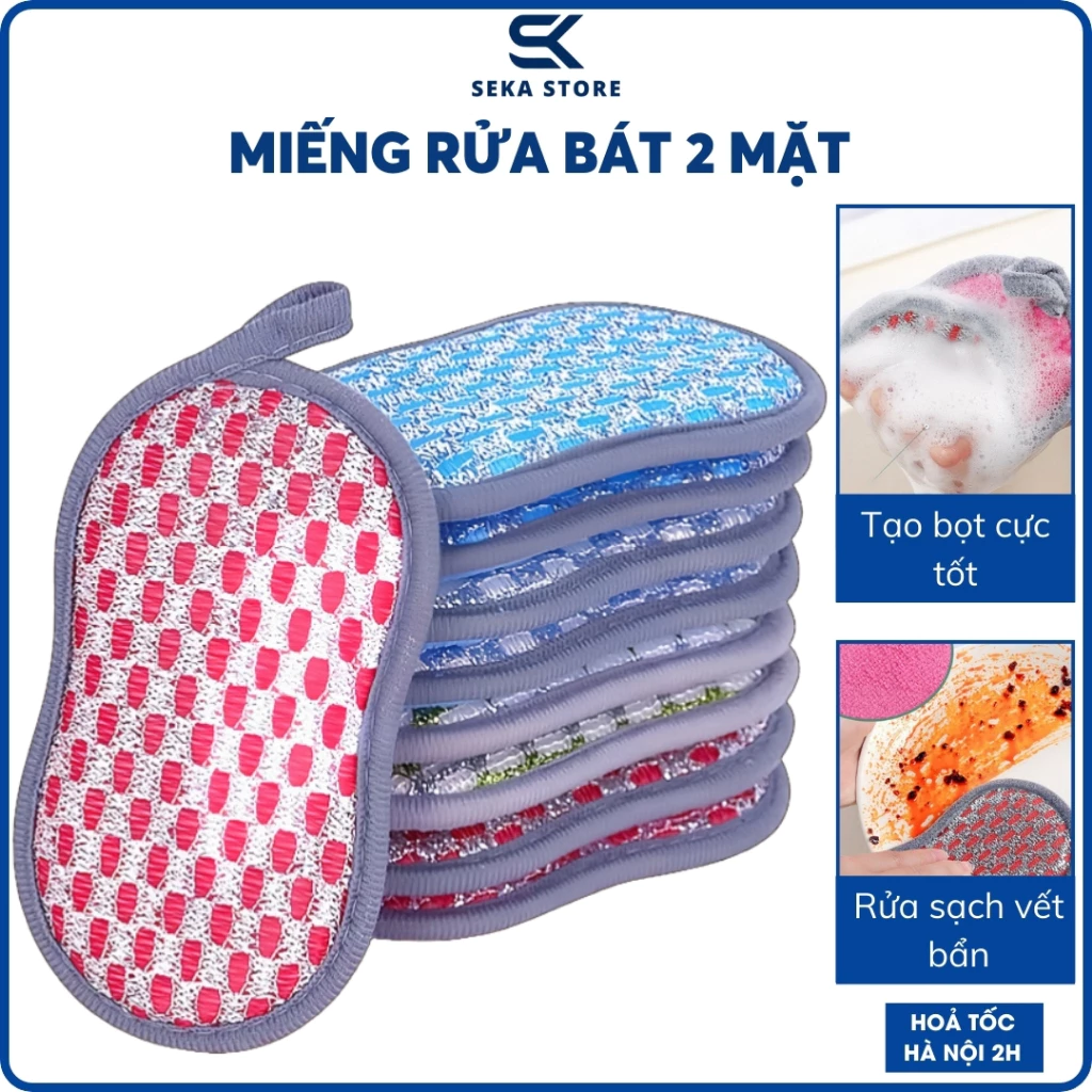 Combo 5 Miếng Rửa Bát 2 Mặt Mềm Cứng Đa Năng Chà Bồn Rửa Bát, Cọ Rửa Xoong Nồi Không Mài Mòn