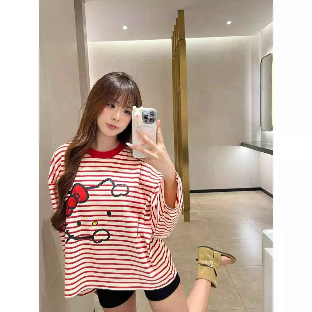 Áo Thun Tay Dài Boxy Logo Hello kitty Áo Longsleev Unisex Kitty Face Chất Thun Dày Dặn Form Rộng Nam Nữ Mặc Được