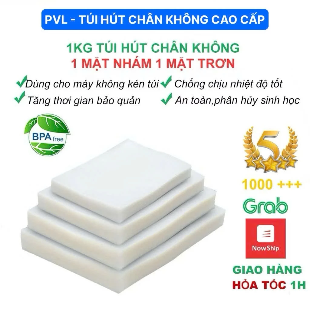 Túi hút chân không PVL - thực phẩm một mặt nhám, 100  túi hút chân không 1 mặt nhám 1 mặt trơn