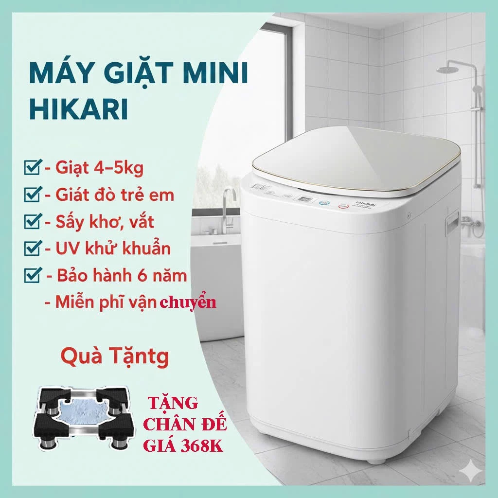 Máy giặt mini PVL 100% tự động - HIKARI hẹn giờ, nắp phụ chống ồn, giặt, sấy, khử khuẩn uv - Bảo Hành 6 Năm