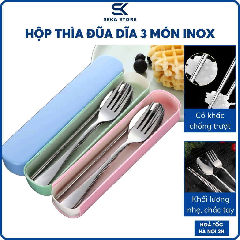 Hộp Thìa Đũa Dĩa 3 Món Inox Cao Cấp, Thìa Mang Đi Làm Cho Dân Văn Phòng SP000695