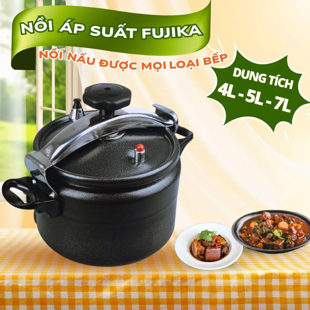 Nồi áp suất Fujika dung tích 4/5/7L nồi hầm chất liệu hợp kim nhôm dùng cho mọi loại bếp BH 12 tháng