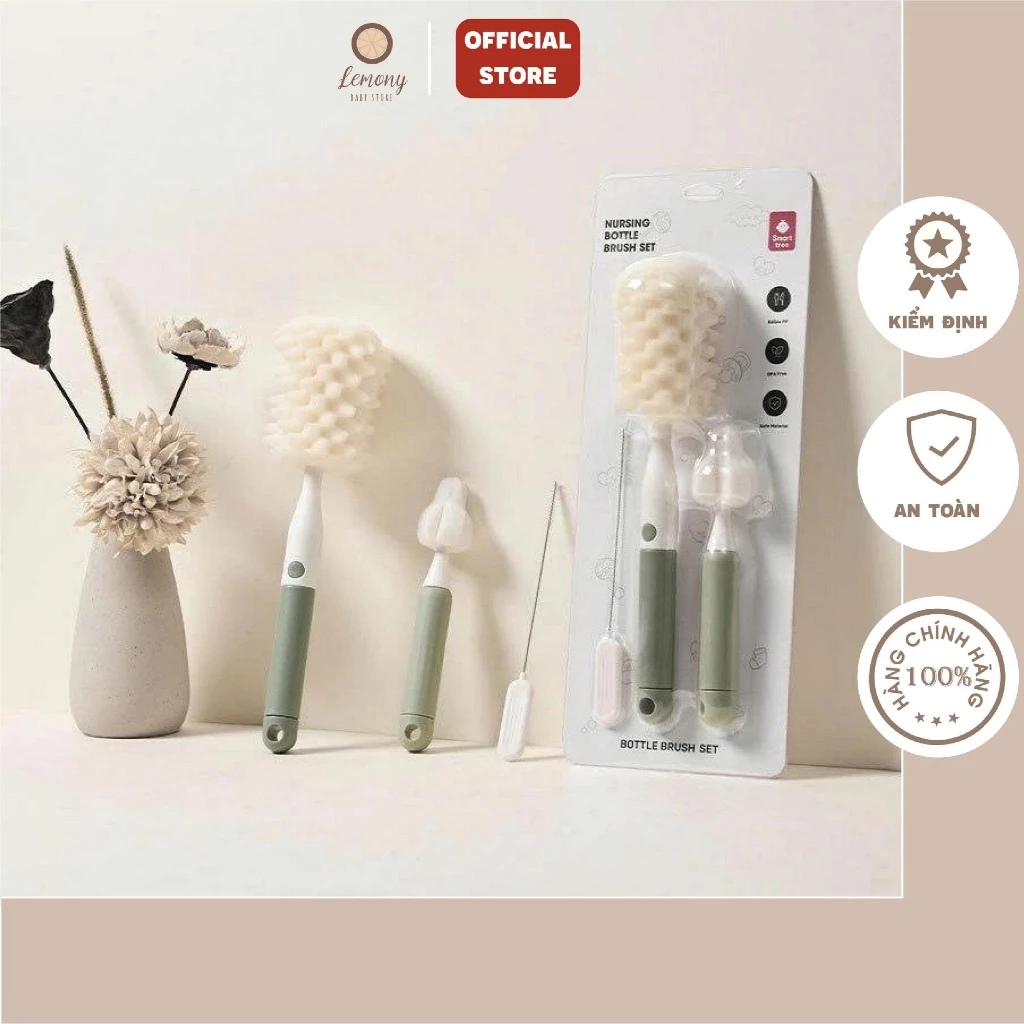 Set cọ bình mút đa năng, tiện lợi, phù hợp với mọi loại bình, núm ti